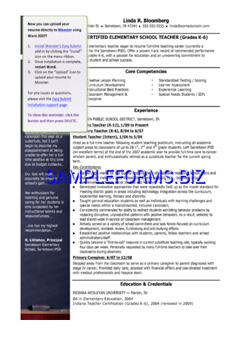 Elementary School Teacher Resume Template docx pdf free